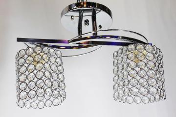 Lustra cadru metalic argintiu, boluri cristal, 2 becuri
