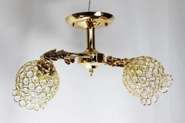 Lustra cadru metalic auriu, boluri cristal, 2 becuri